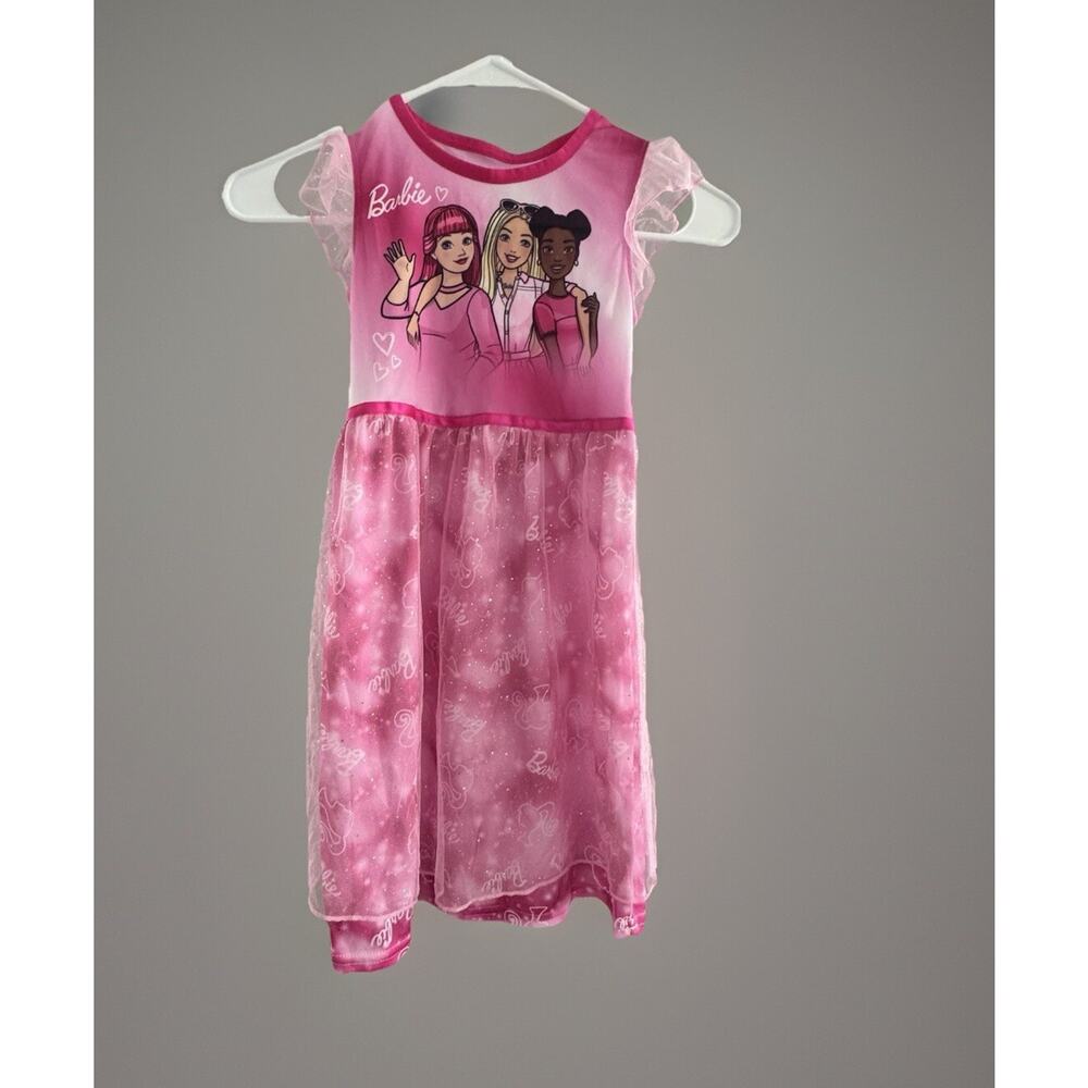 Barbie Friends Pink Sparkle Pajama Dress Xs 4/5